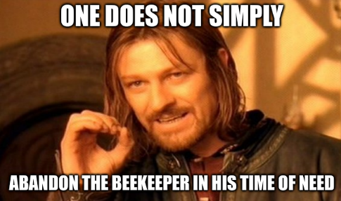 Boromir 'one does not simply' meme: 'abandon the Beekeeper in his time of need.'