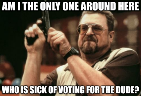 Walter 'am I the only one around here' meme: 'sick of voting for The Dude?'